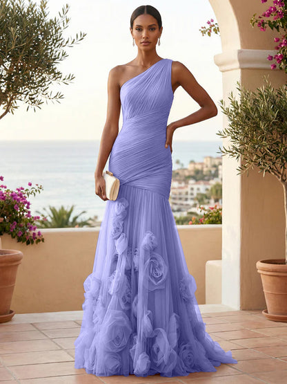 Eden | One Shoulder Floral Tulle Mermaid Bridesmaid Dress