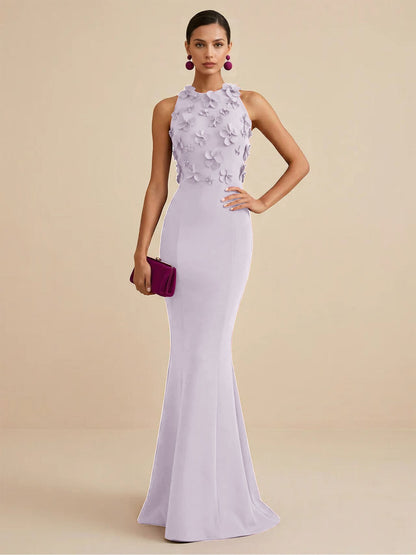 Fucia | High Neck Floral Mermaid Formal Bridesmaid Dress