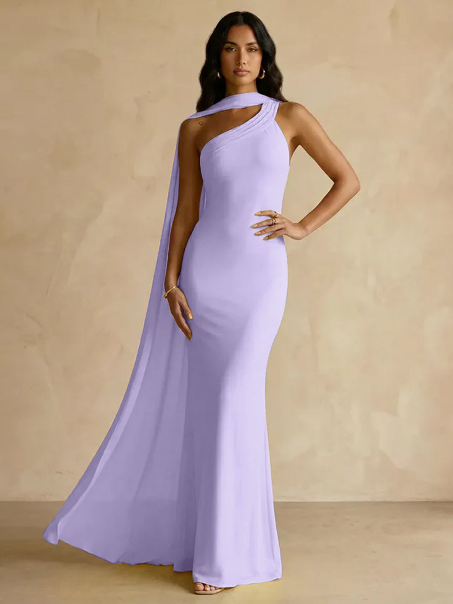 Capey | One Shoulder Crepe Sheath Chiffon Bridesmaid Dress