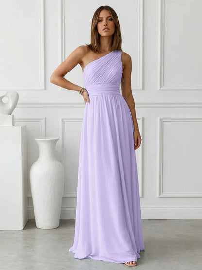 Azure | One Shoulder Ruched Chiffon Maxi Formal Bridesmaid Dress