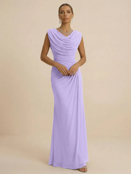 Mist | Draped Cowl Neck Ruched Chiffon Wedding Guest Dress