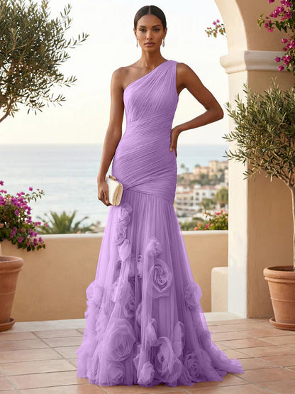 Eden | One Shoulder Floral Tulle Mermaid Bridesmaid Dress