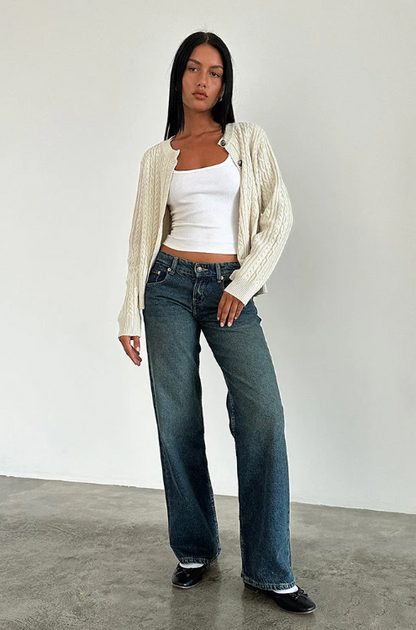 Halston | Washed Black Low Rise Wide Leg Jeans