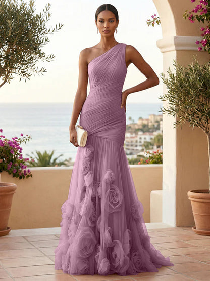 Eden | One Shoulder Floral Tulle Mermaid Bridesmaid Dress