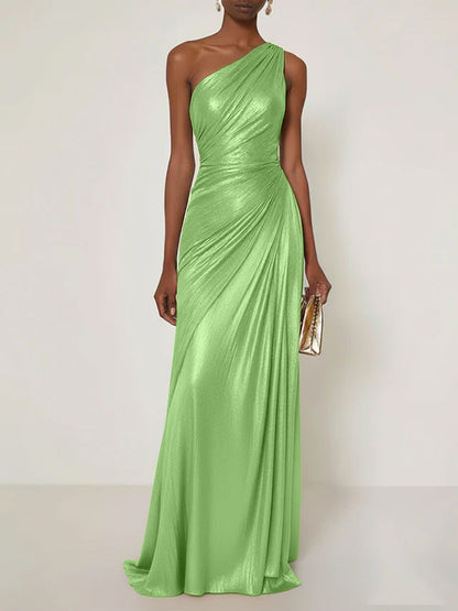 Luxe | One Shoulder Silk Ruffle Maxi Formal Bridesmaid Dress