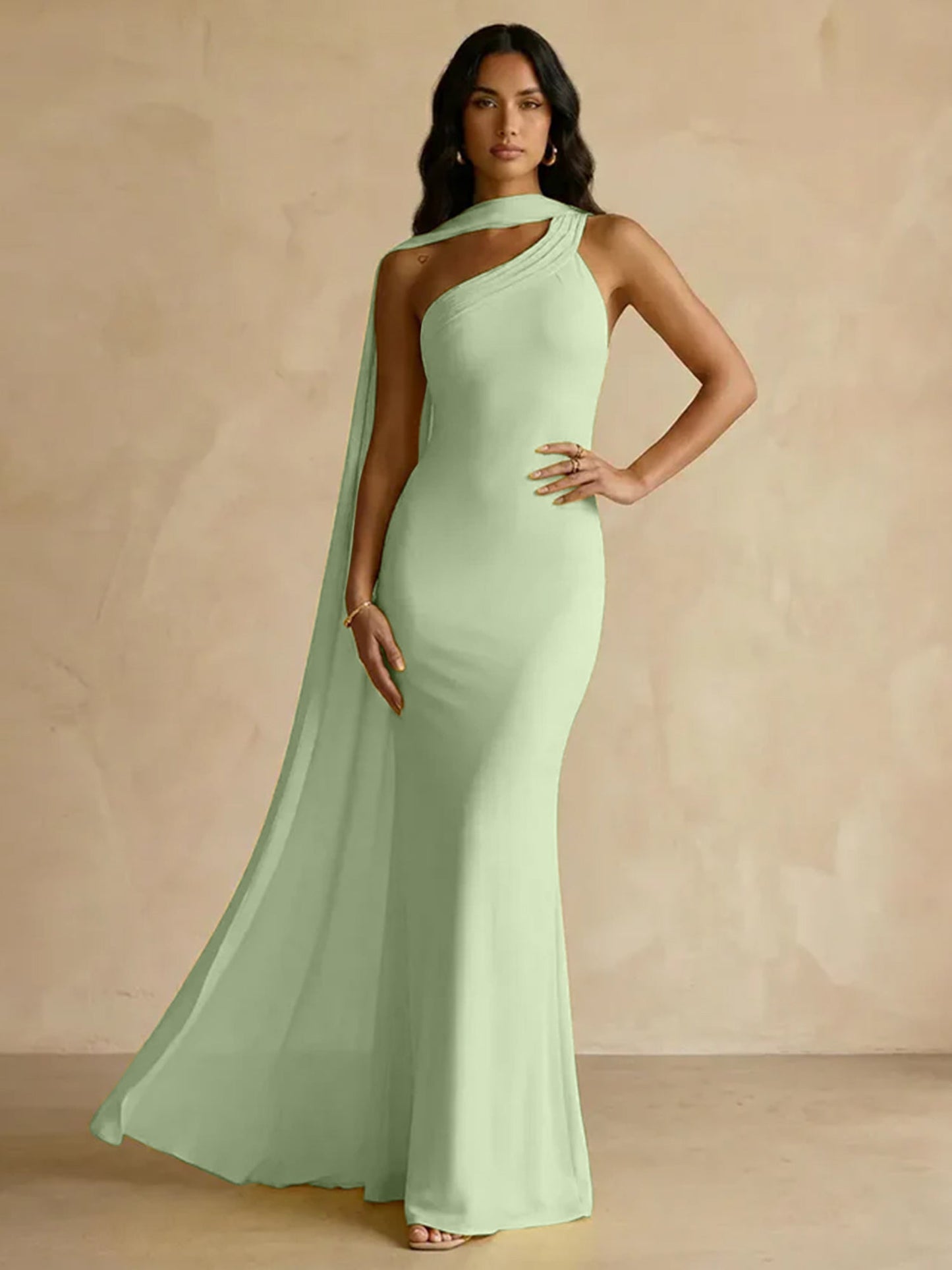 Capey | One Shoulder Crepe Sheath Chiffon Bridesmaid Dress