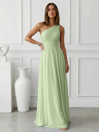 Azure | One Shoulder Ruched Chiffon Maxi Formal Bridesmaid Dress