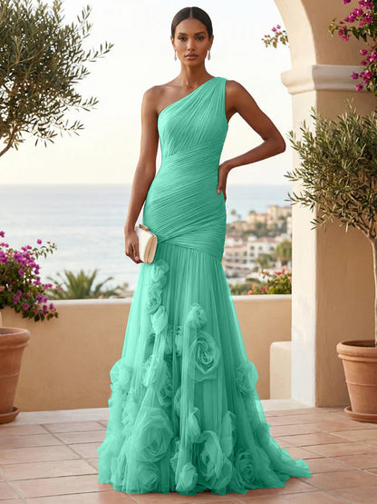 Eden | One Shoulder Floral Tulle Mermaid Bridesmaid Dress
