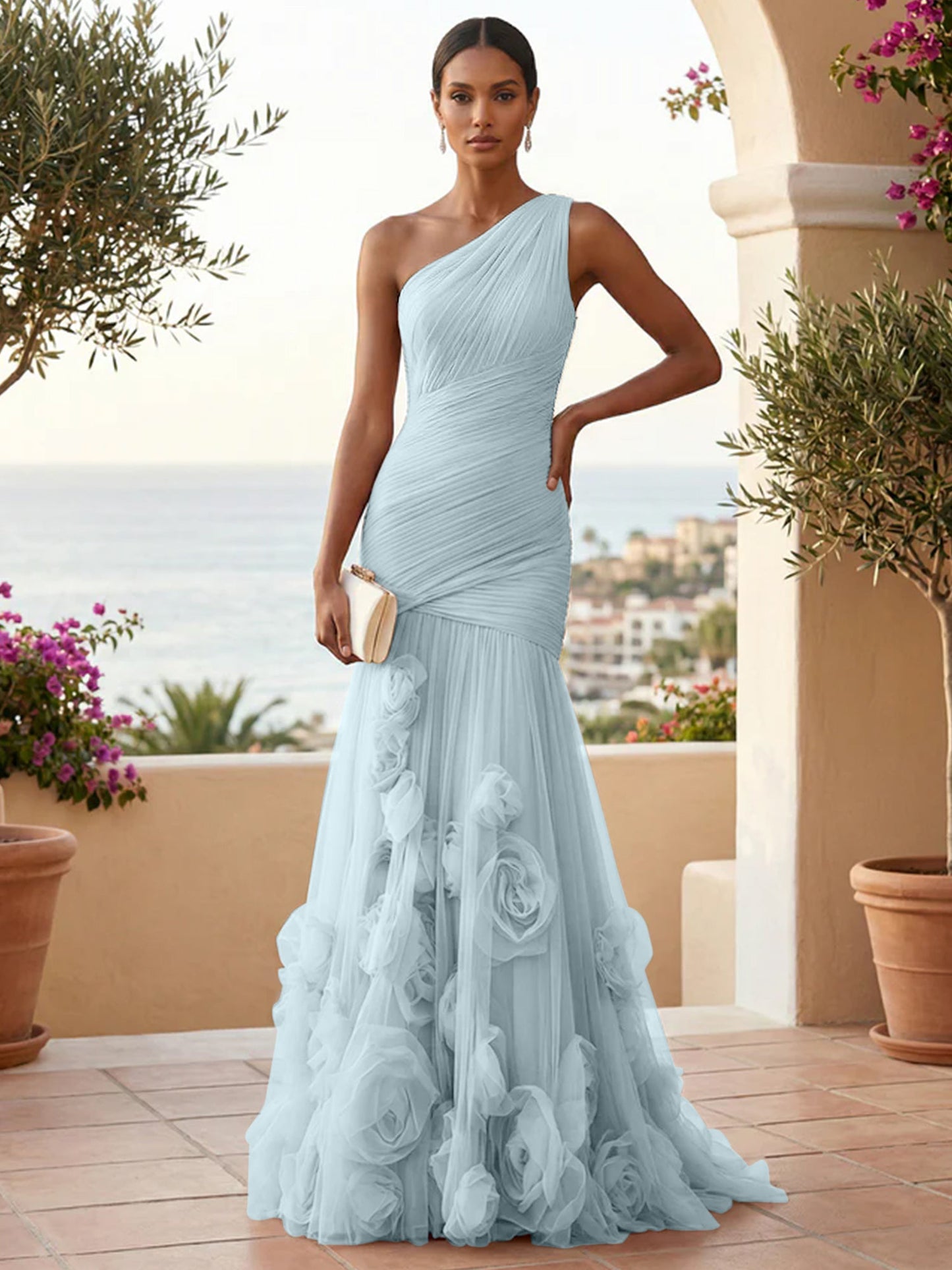 Eden | One Shoulder Floral Tulle Mermaid Bridesmaid Dress