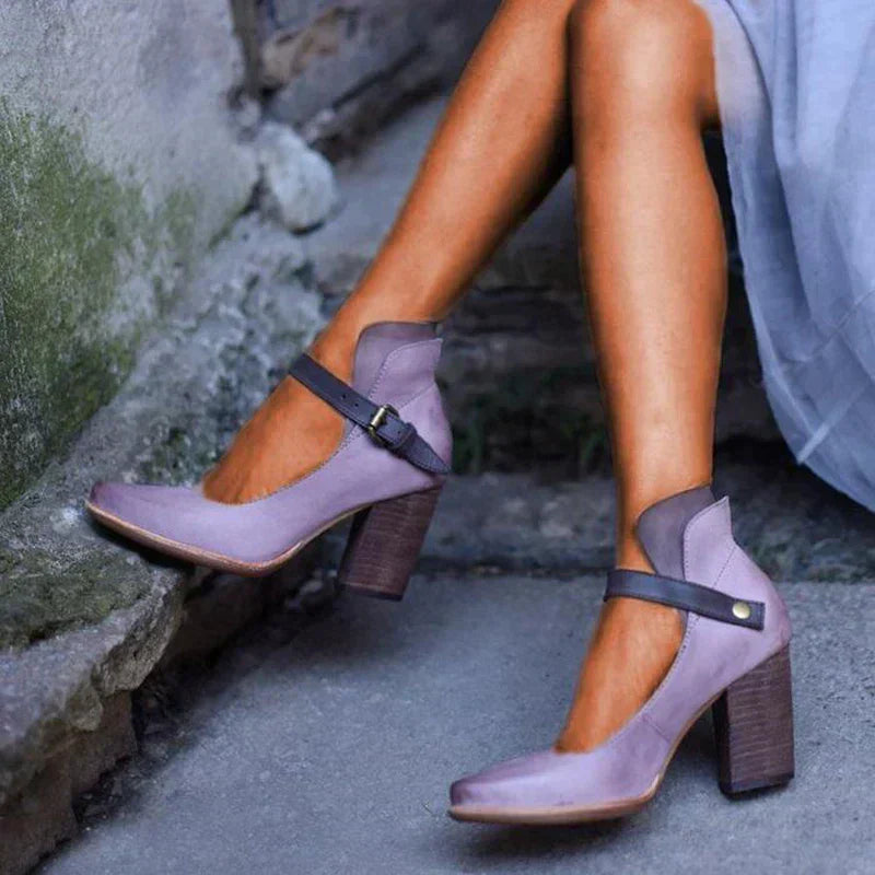 Zoey | Two Tone Ankle-Strap Mary Jane Block Heels