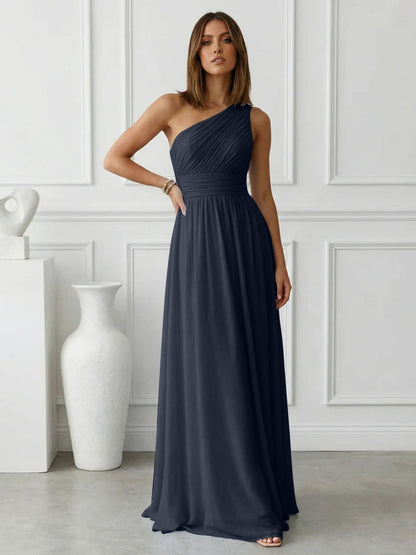 Azure | One Shoulder Ruched Chiffon Maxi Formal Bridesmaid Dress