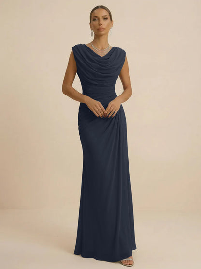 Mist | Draped Cowl Neck Ruched Chiffon Wedding Guest Dress