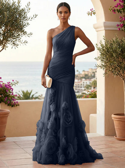 Eden | One Shoulder Floral Tulle Mermaid Bridesmaid Dress
