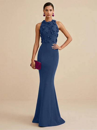 Fucia | High Neck Floral Mermaid Formal Bridesmaid Dress
