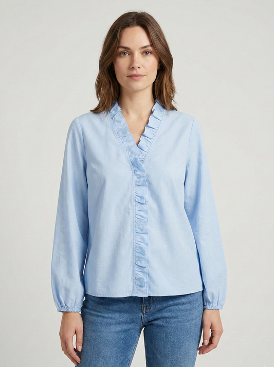 Bria | Tiered Ruffle V Neck Long Sleeve Summer Blouse