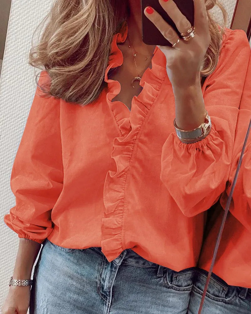 Bria | Tiered Ruffle V Neck Long Sleeve Spring Blouse
