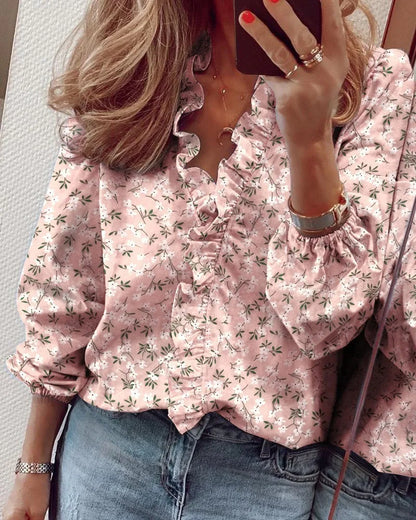 Bria | Tiered Ruffle V Neck Long Sleeve Spring Blouse