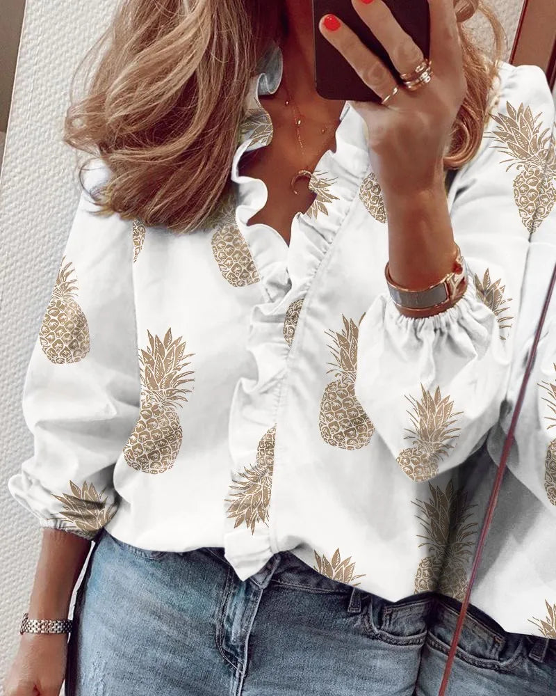 Bria | Tiered Ruffle V Neck Long Sleeve Spring Blouse