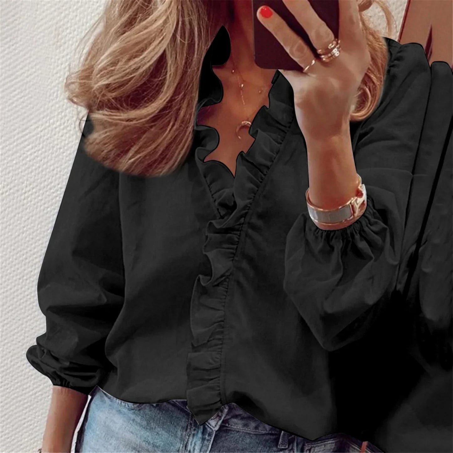 Bria | Tiered Ruffle V Neck Long Sleeve Spring Blouse