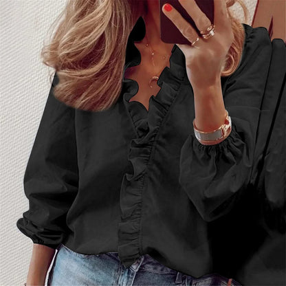 Bria | Tiered Ruffle V Neck Long Sleeve Spring Blouse