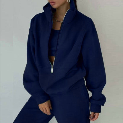 Women's Two-Piece Tracksuit with Half-Zip Top and High Waisted Joggers