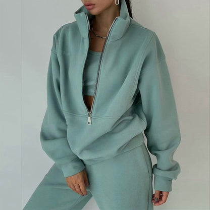 Women's Two-Piece Tracksuit with Half-Zip Top and High Waisted Joggers