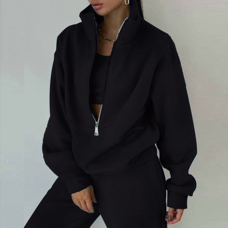 Women's Two-Piece Tracksuit with Half-Zip Top and High Waisted Joggers
