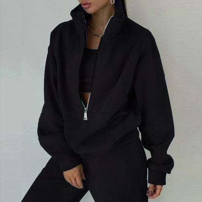 Women's Two-Piece Tracksuit with Half-Zip Top and High Waisted Joggers