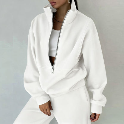 Women's Two-Piece Tracksuit with Half-Zip Top and High Waisted Joggers