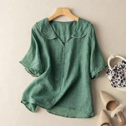 Kendra | Vintage Short-Sleeve Button Down Blouse