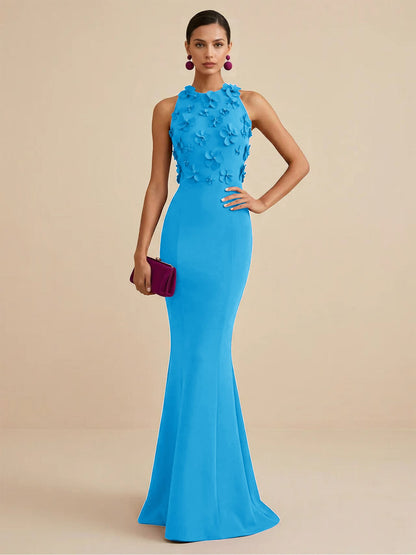 Fucia | High Neck Floral Mermaid Formal Bridesmaid Dress