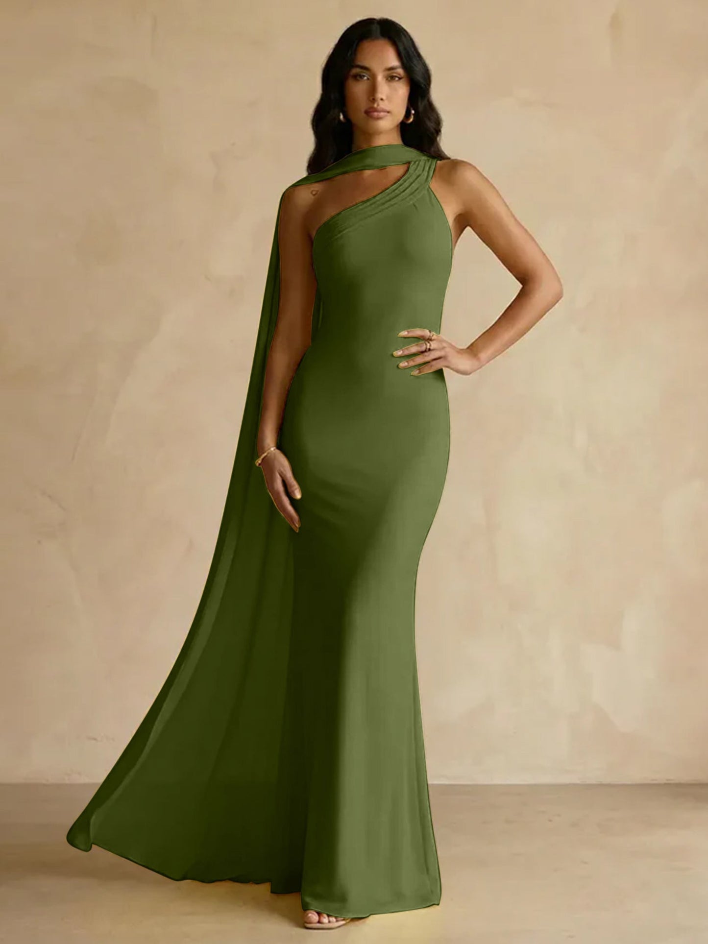 Capey | One Shoulder Crepe Sheath Chiffon Bridesmaid Dress