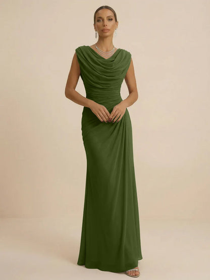 Mist | Draped Cowl Neck Ruched Chiffon Wedding Guest Dress