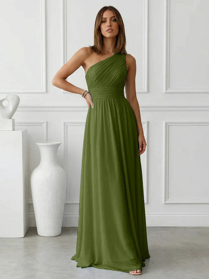 Azure | One Shoulder Ruched Chiffon Maxi Formal Bridesmaid Dress