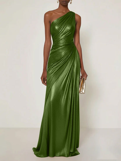 Luxe | One Shoulder Silk Ruffle Maxi Formal Bridesmaid Dress
