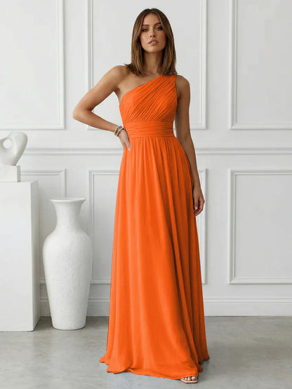 Azure | One Shoulder Ruched Chiffon Maxi Formal Bridesmaid Dress