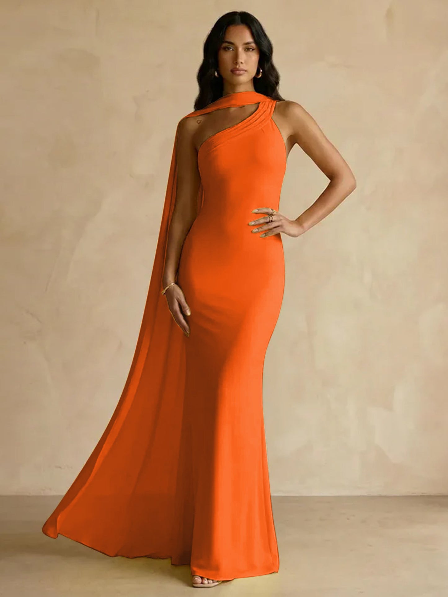 Capey | One Shoulder Crepe Sheath Chiffon Bridesmaid Dress
