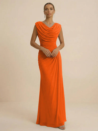 Mist | Draped Cowl Neck Ruched Chiffon Wedding Guest Dress