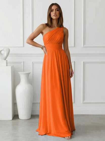 Azure | One Shoulder Ruched Chiffon Maxi Formal Bridesmaid Dress