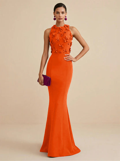 Fucia | High Neck Floral Mermaid Formal Bridesmaid Dress