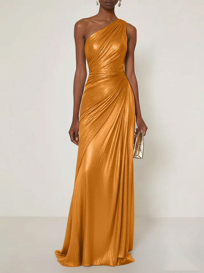 Luxe | One Shoulder Silk Ruffle Maxi Formal Bridesmaid Dress