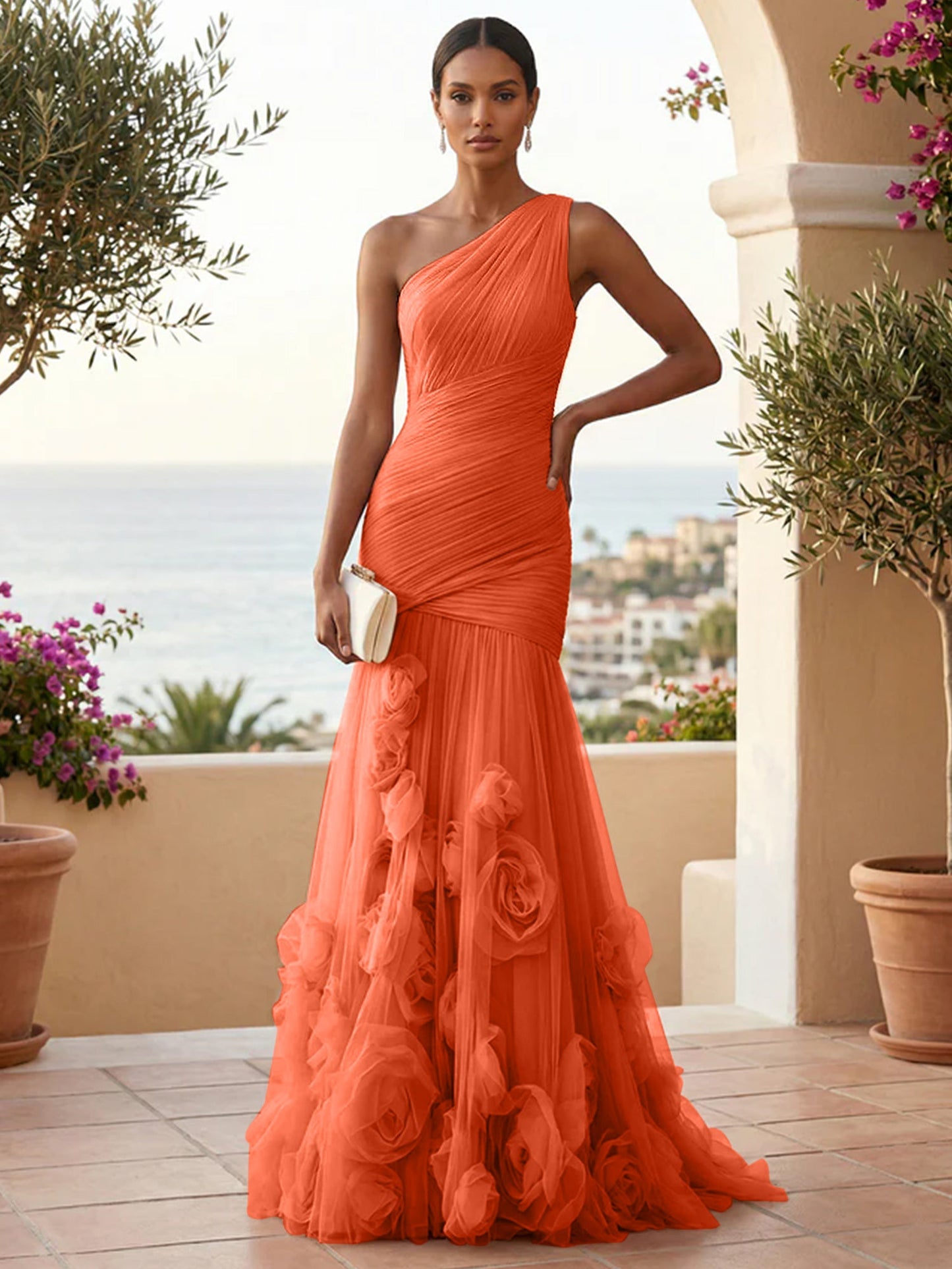 Eden | One Shoulder Floral Tulle Mermaid Bridesmaid Dress