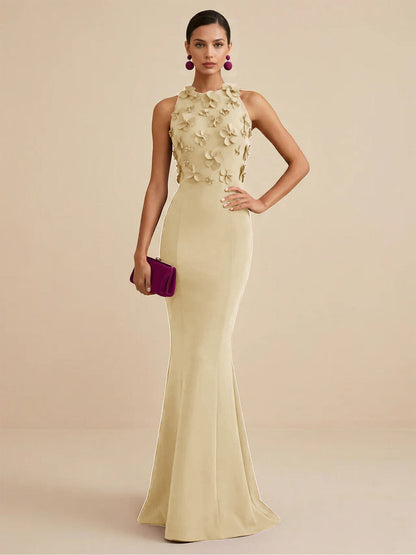 Fucia | High Neck Floral Mermaid Formal Bridesmaid Dress