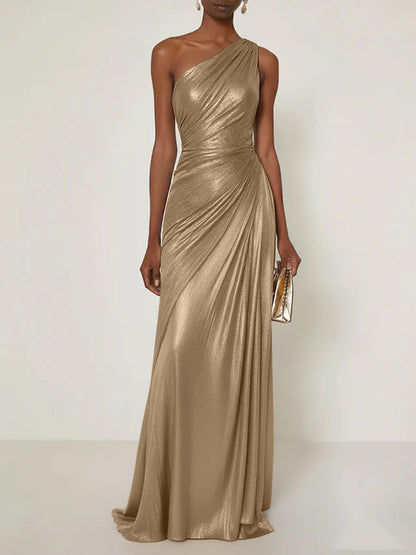 Luxe | One Shoulder Silk Ruffle Maxi Formal Bridesmaid Dress