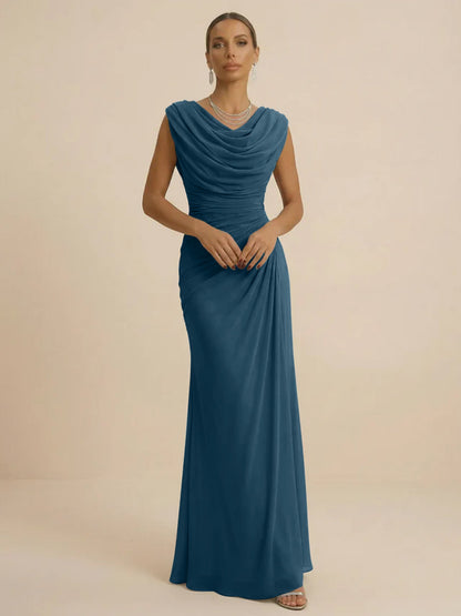 Mist | Draped Cowl Neck Ruched Chiffon Wedding Guest Dress