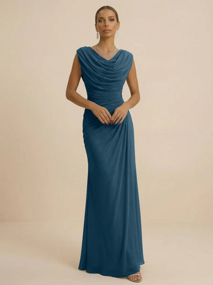 Mist | Draped Cowl Neck Ruched Chiffon Wedding Guest Dress