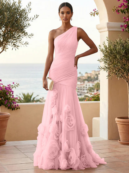 Eden | One Shoulder Floral Tulle Mermaid Bridesmaid Dress