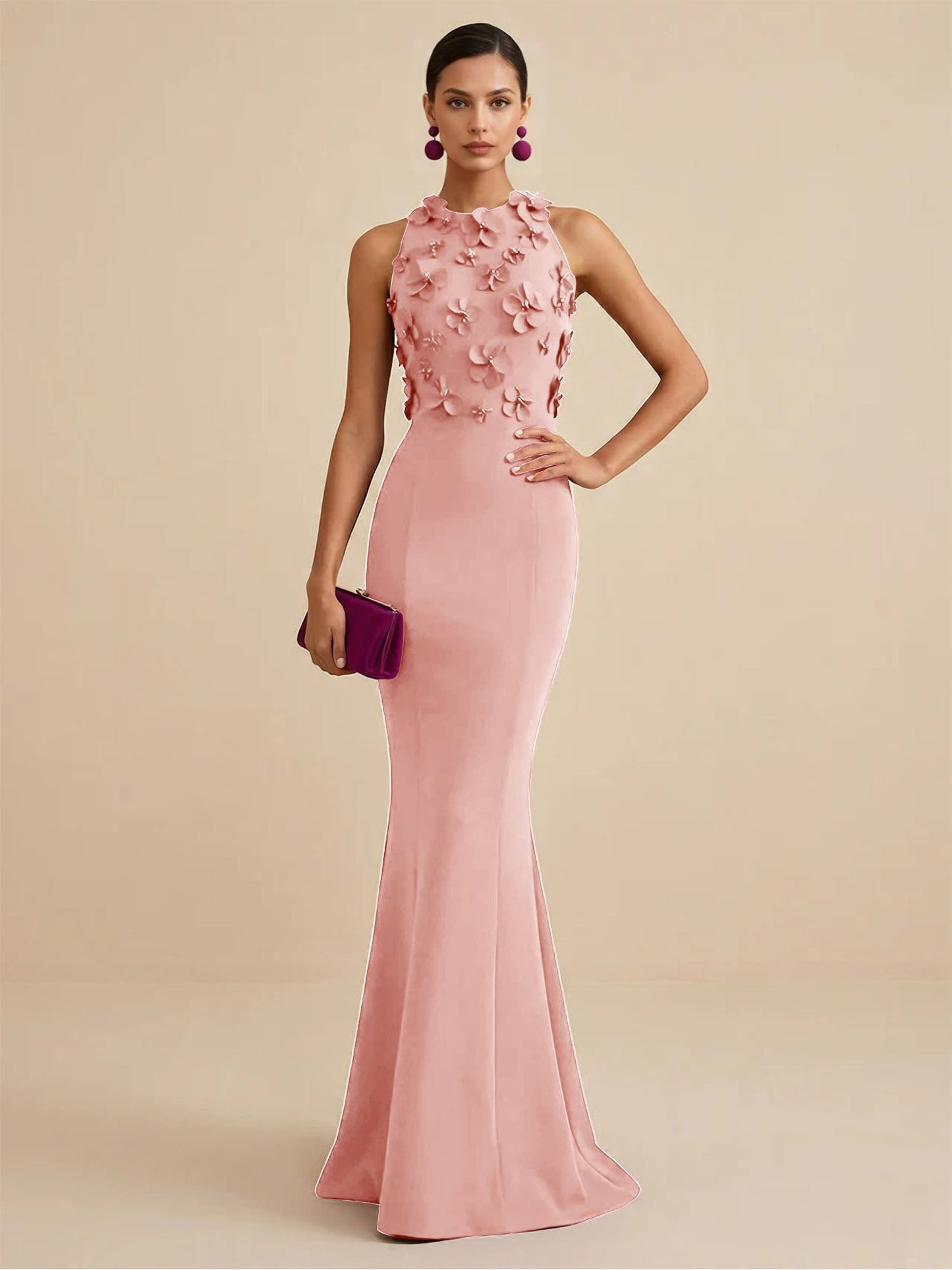 Fucia | High Neck Floral Mermaid Formal Bridesmaid Dress