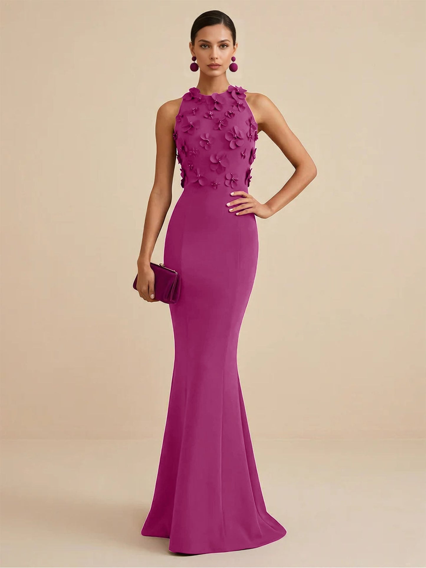 Fucia | High Neck Floral Mermaid Formal Bridesmaid Dress