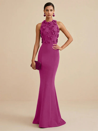 Fucia | High Neck Floral Mermaid Formal Bridesmaid Dress